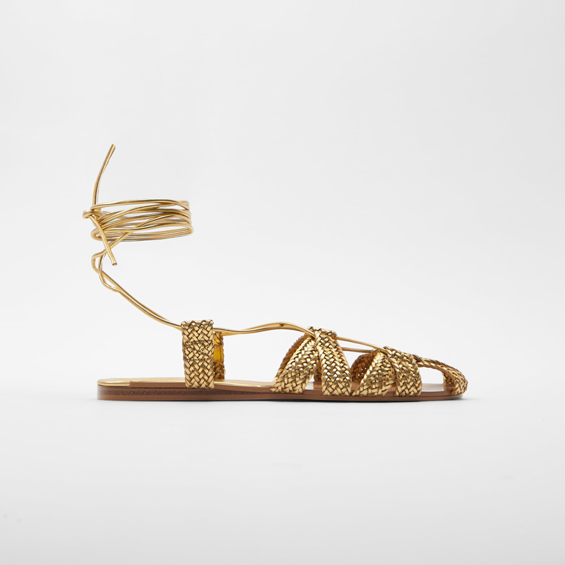 2025春夏季百搭波西米亚绑带编织罗马凉鞋网红度假平底鞋女