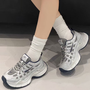 百搭舒适休闲鞋 巴黎跑步运动爆款 女2025秋新款 真皮厚底老爹鞋