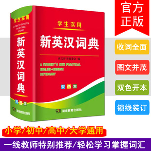 学生实用新英汉词典 湖南教育出版 社 双色本初中小学生英语字词翻译释义词汇例句语法知识讲解英语字辞典工具书