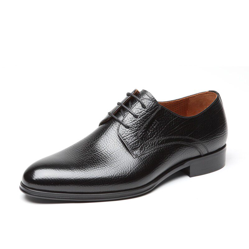 沙驰男鞋2021春秋新款商务正装系带尖头英伦低跟德比鞋圆头皮鞋男