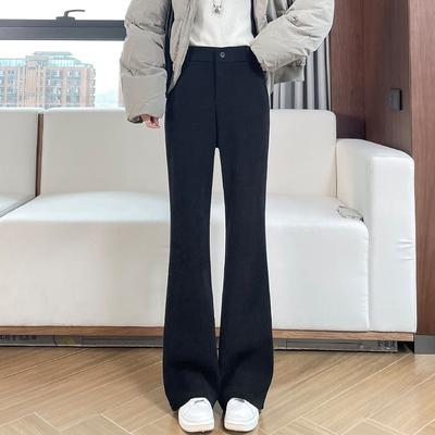 灯芯绒加绒加厚微喇叭裤女秋冬季2025新款爆款韩版潮阔腿休闲裤子