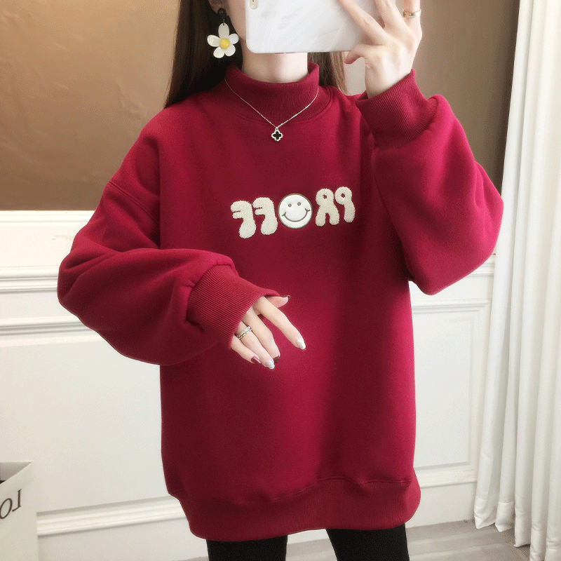 冬季加绒加厚女装卫衣女款2025新款保暖半高领学生女装一体绒上衣