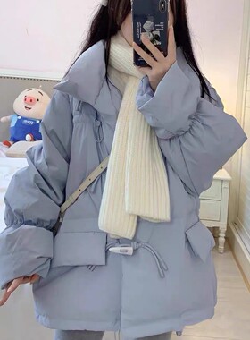 短款羽绒服女2025新款韩版宽松牛角扣棉衣面包服秋冬季厚外套女款