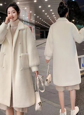 白色长款仿水貂绒毛毛外套女秋冬双面毛年法兰绒轻环保加厚大衣