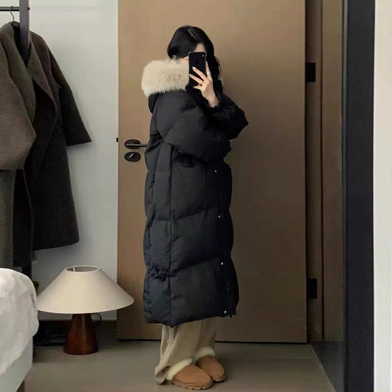 黑色长款羽绒服女冬季2026新款大毛领加厚外套宽松长过膝棉袄棉服