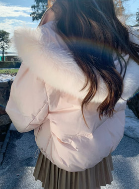巨好看的粉色羽绒服女2026新款冬季小个子大毛领甜美加厚夹棉外套