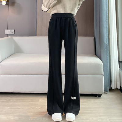 糯米毛呢微喇裤子女秋冬季阔腿裤2025新款爆款加绒加厚羊绒喇叭裤