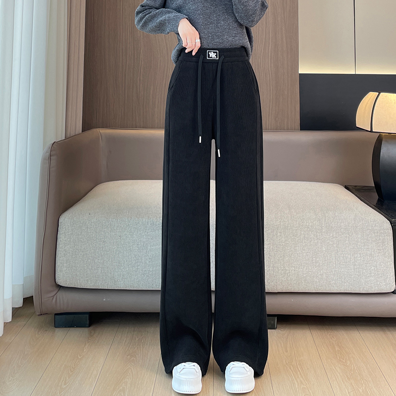 雪尼尔窄版直筒阔腿裤女秋冬加绒2025新款灯芯绒加厚棉裤休闲女裤