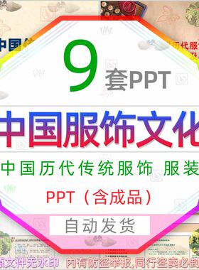 中国传统服饰文化PPT模板古代苗族汉族历朝历代服装发展史衣服wps
