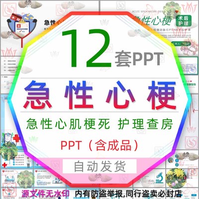 医疗急性心肌梗死护理PPT模板急性心梗术后护理查房治疗疾病医学