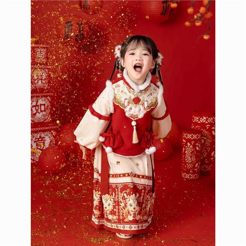 2025龙年新款汉服女童冬季明制套装拜年服小女孩新年装马面裙,童装/婴儿装/亲子装,汉服,淘宝优惠券,粉丝福利购,淘宝优惠卷