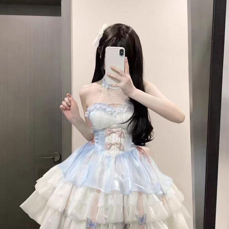 爱之约桔梗house原创lolita公主风特纯欲风挂脖吊带连衣裙短裙