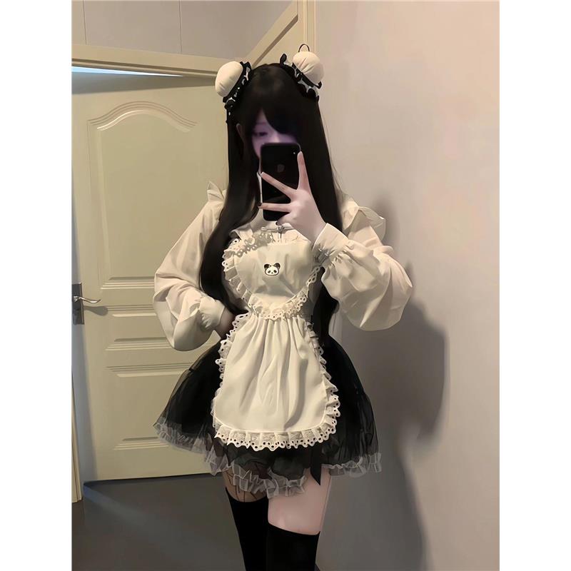 新中式小厨娘设计感Lolita国风盘扣宽松衬衣+百搭蓬蓬裙围裙套装