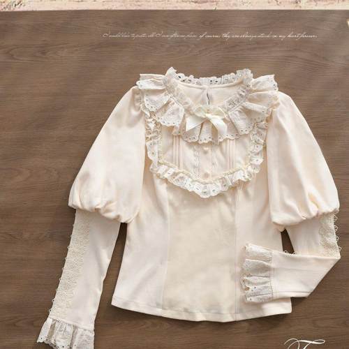 暖绵绵~lolita秋冬加绒保暖内搭衬衫圆领荷叶边羊腿袖优雅显瘦