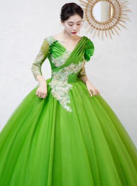 学生艺考晚礼服女宴会绿色蓬蓬礼裙独唱主持演出服唱歌美声连衣裙
