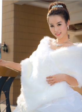 保暖毛披肩婚纱礼服白黑色围巾