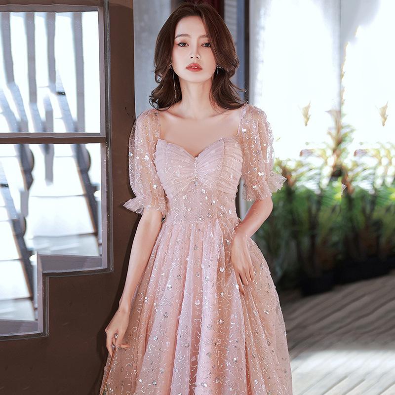 粉色甜美小礼服女高级宴会气质