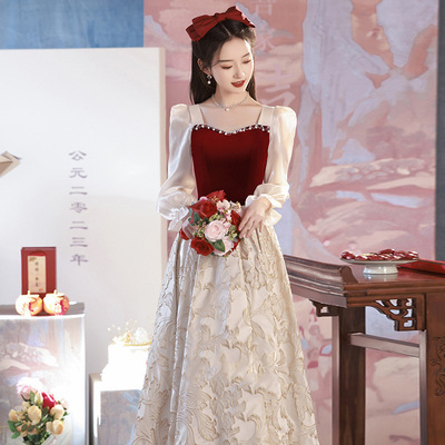 长袖敬酒服新娘晚礼服裙女春新款