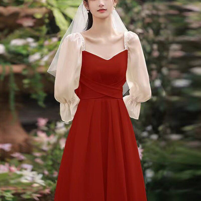 小个子领证登记小白裙轻婚纱法式缎面简约出门纱气质超仙订婚礼服