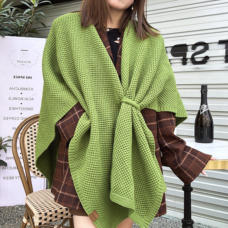 慵懒风斗篷披风针织仿羊绒披肩女