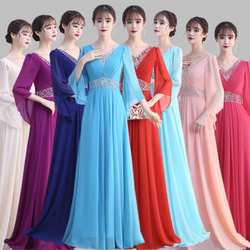 中老年女大合唱演出礼服长裙