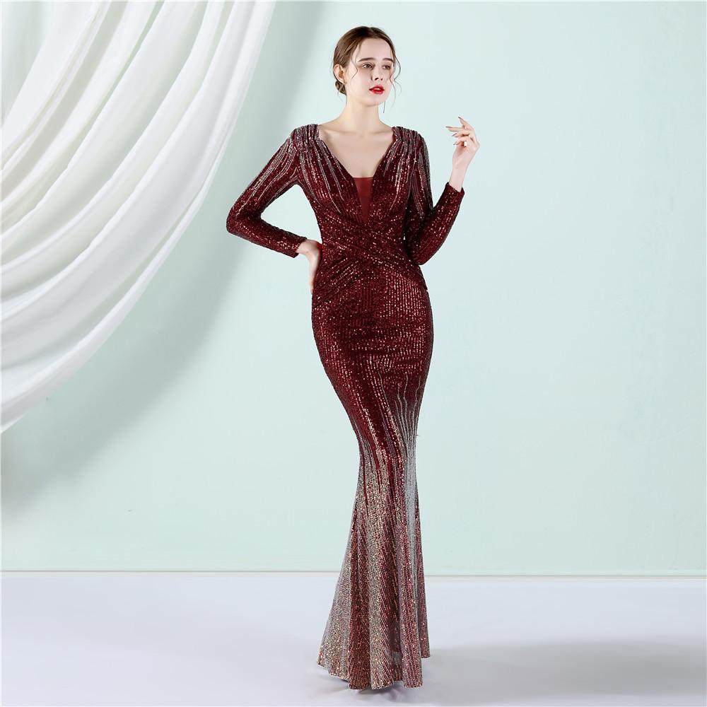 高级感晚礼服女宴会伴娘派对礼服婚礼年会性感长款鱼尾长裙敬酒服