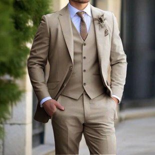 商务休闲西服套装男三件套修身婚礼绅士风春秋新郎西装男婚礼宴会