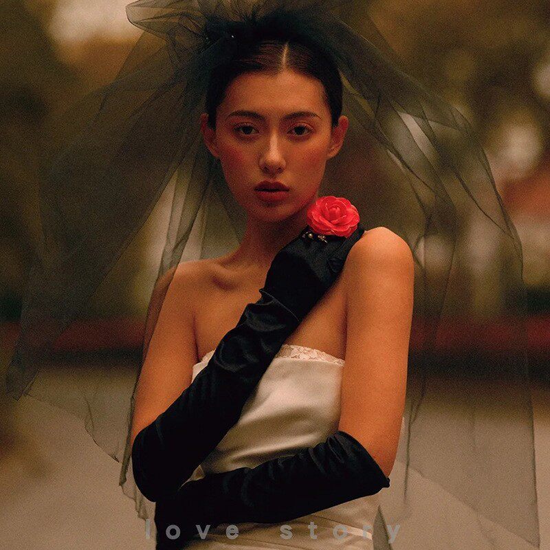 缎面手套黑色加长弹力成人色丁