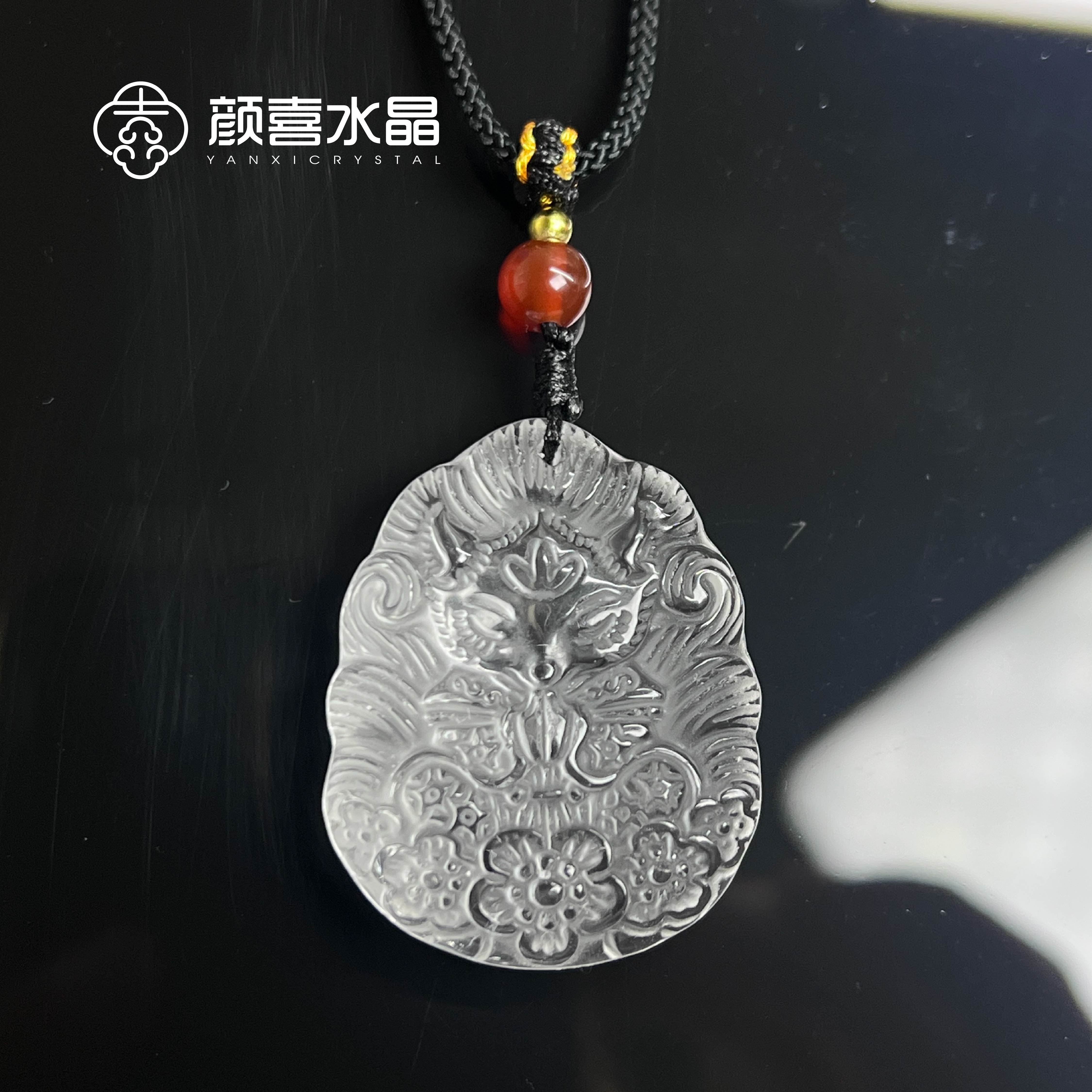 颜喜｜天然白水晶凤九吊坠水晶挂件（多样性发一）（精雕款）
