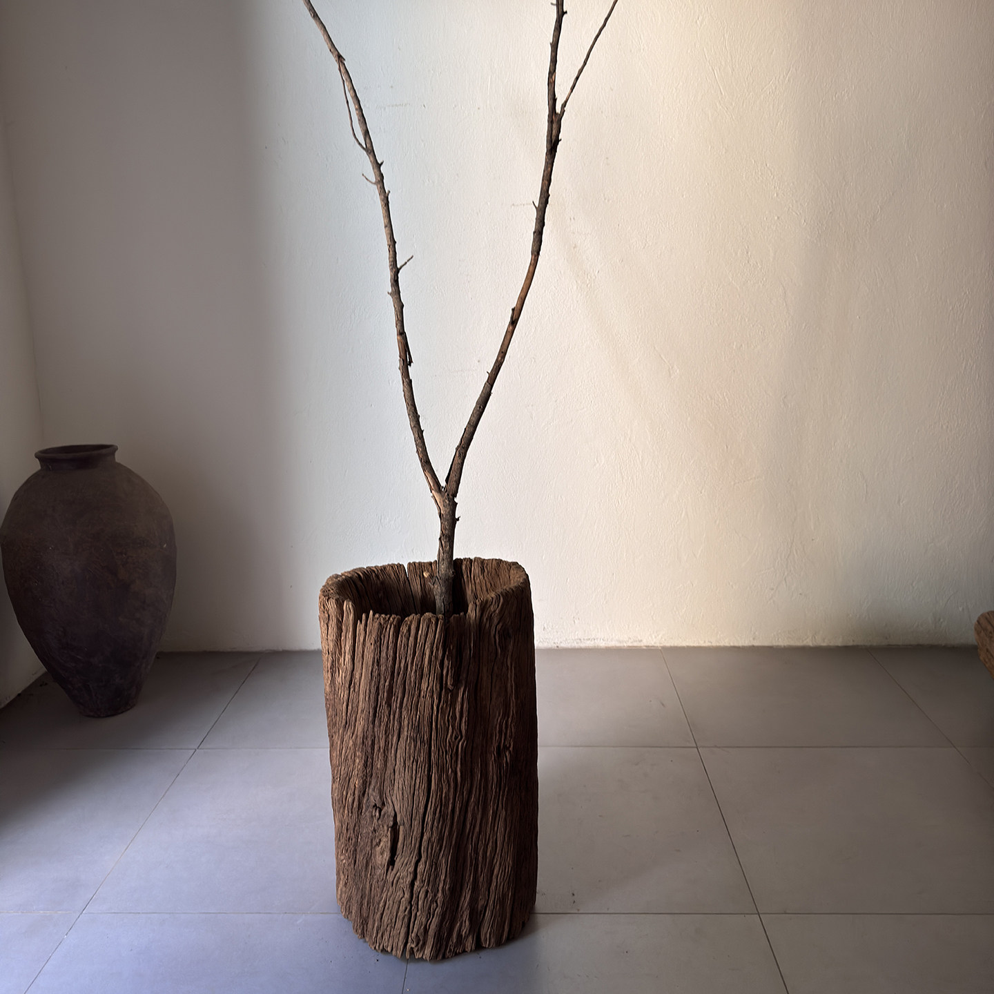 风化木老木头枯木朽木装饰木桶干花插花枯木桶摆件枯木26111