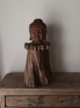 天然风化木枯木雕刻佛头木雕收藏级别古董木雕创意设计摆件251031