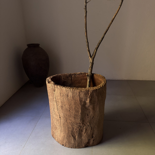 古旧茶空间装饰摆件收藏朽木侘寂风老木枯木桶装饰收藏26128