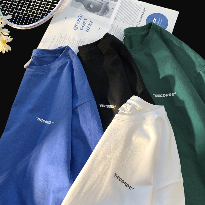 2026夏装小字母宽松圆领短袖T恤港风平铺图A025-T7379-P25控38，男装T恤，电商A025