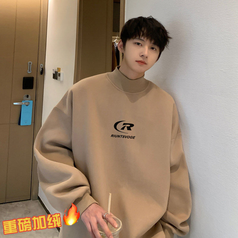 360g重磅摇粒绒2023字母情侣加绒半高领卫衣 A025-W916-P50 控68图片