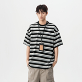 2025夏装美式撞色条纹字母刺绣短袖t恤少年感A025-DT10-P40控59，男装T恤，电商A025