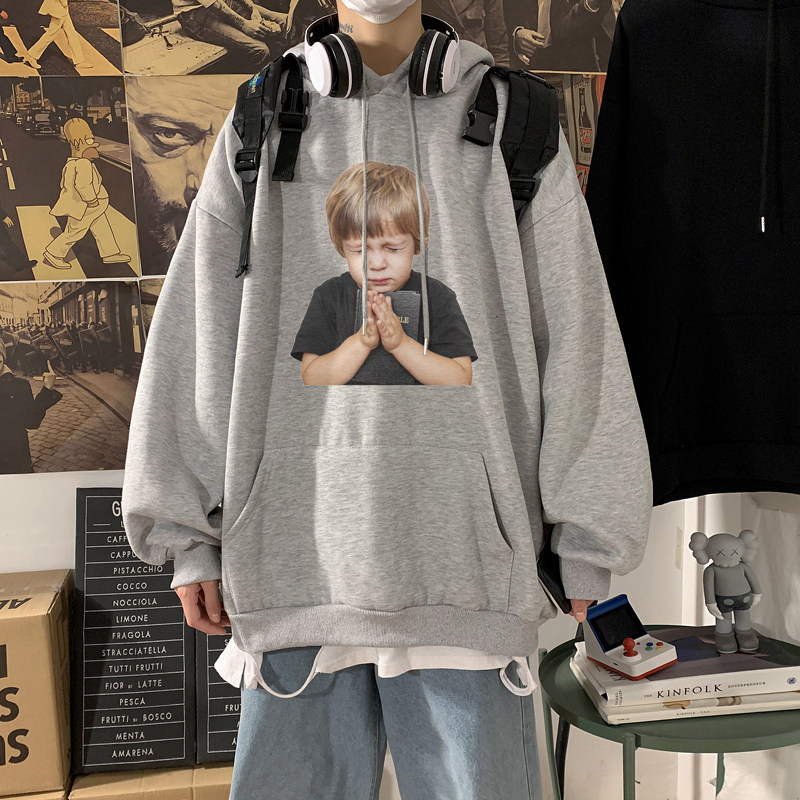 2026冬小男孩印花连帽加绒大码卫衣情侣帽衫A025-W160-P55控75,男装卫衣,电商A025