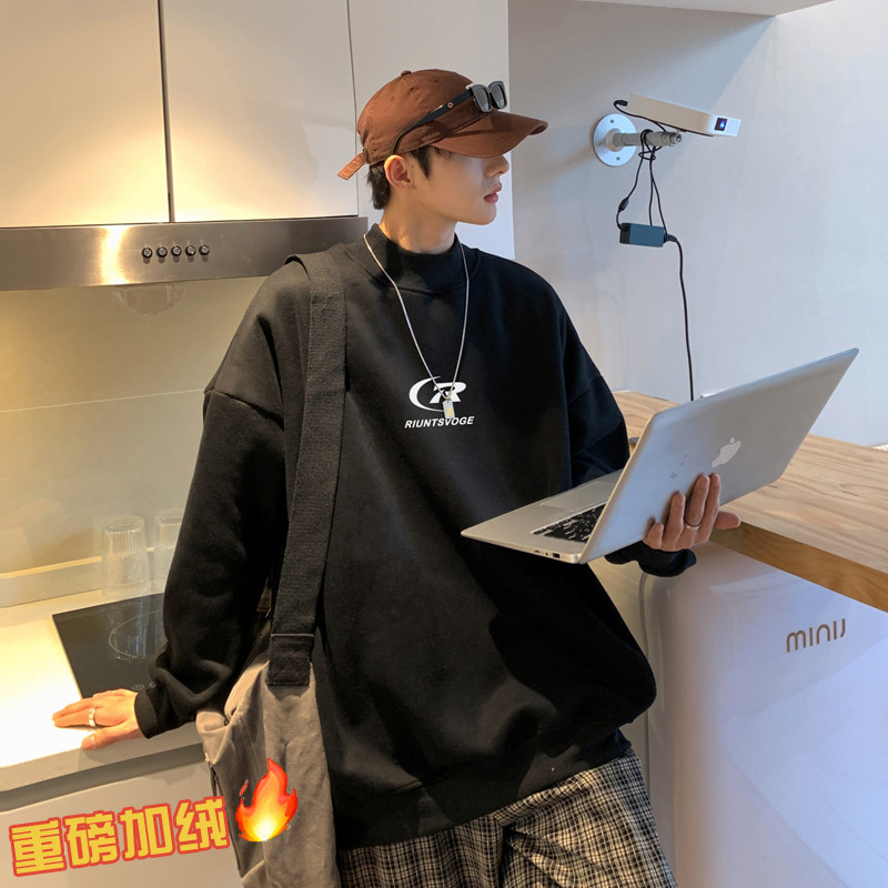 360g重磅摇粒绒2023字母情侣加绒半高领卫衣A025-W916-P50控68,男装卫衣,电商A025