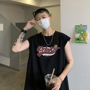 @2023美式复古字母印花背心休闲无袖坎肩t恤 A025-B310-P25 控38图片