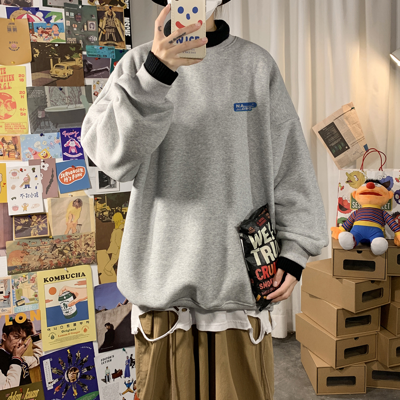 Winter style creative letter fake Two Piece Flannel reversible high collar sweater