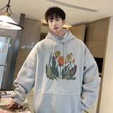 W585A-P55控78加绒652025秋装小众花印花oversize连帽卫衣，男装卫衣，电商A025