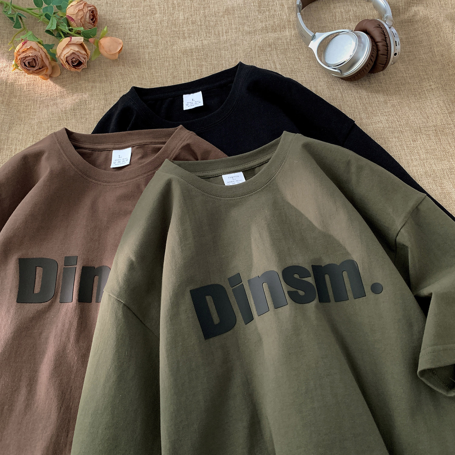 T恤男夏季字母印花重磅宽松纯棉短袖2025新款美式潮牌休闲百搭T恤，男装T恤，电商A025