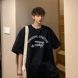 2026夏装创意飞机印花宽松圆领短袖T恤港风A025-T7377-P25控38，男装T恤，电商A025