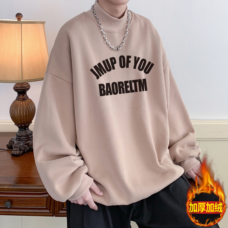 W912A-P50控682025冬装重磅美式字母加绒半高领卫衣外套，女装短外套，电商A025