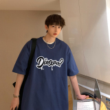 @2025夏装创意字母印花宽松圆领短袖T恤港风A025-T7503-P25控38，男装T恤，电商A025