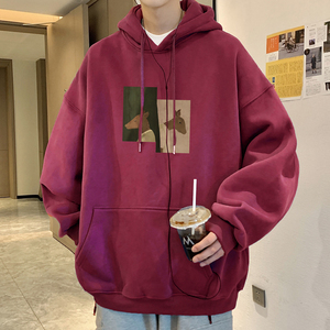 W613A-P55 控78 加绒65 2025秋痞帅动物印花宽松连帽卫衣帽衫图片