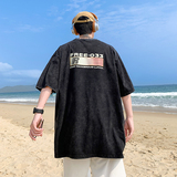2025夏装重磅字母美式水洗做旧短袖t恤情侣A025-S1012-P35控48，男装T恤，电商A025