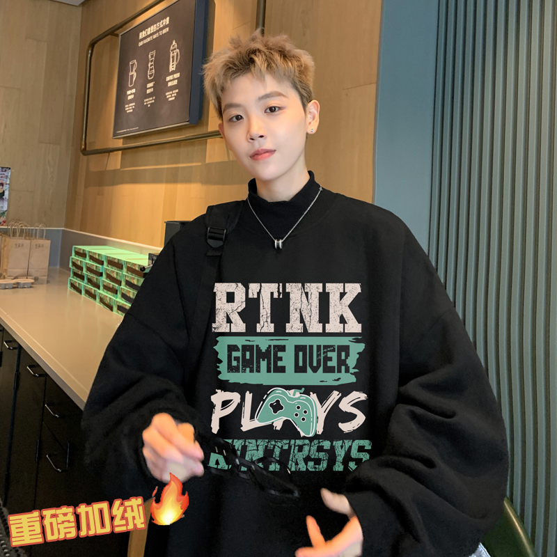 2025冬装字母游戏印花大码加绒半高领卫衣潮A025-W903-P50控68，男装卫衣，电商A025