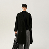 2025秋冬黑色高级感毛呢大衣过膝中长款呢子风衣A025-F003-P128，男装风衣，电商A025