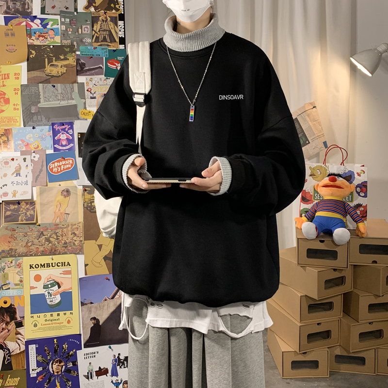 Winter new letter loose Plush high collar sweater with lapel