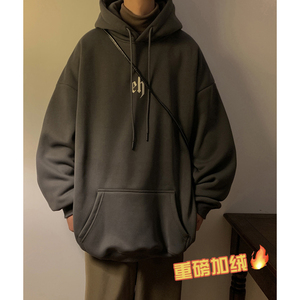 重磅加绒加厚 直播品质大板型2022美式基础字母连帽卫衣 W570-P60图片